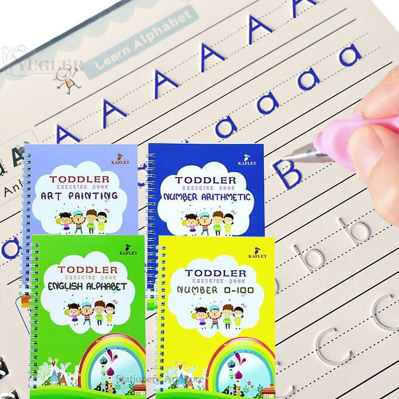 Dapat dipakai ulang belajar matematika bahasa Inggris 3D kaligrafi buku gambar angka 0-100 pendidikan untuk anak huruf hadiah mainan
