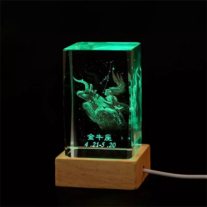 Creative 3D Crystal Inner Carving Twelve Constellation Image Holiday Gift Colorful Glowing Night Lights Table Decorative Ornamen