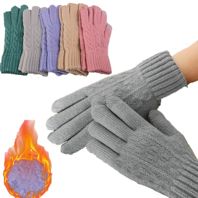 Knitted Plush Gloves Hot Sell Winter Warm Thicken Six Colors Windproof High-elastic Cuff Soft Cute Cotton Gloves for Unisex