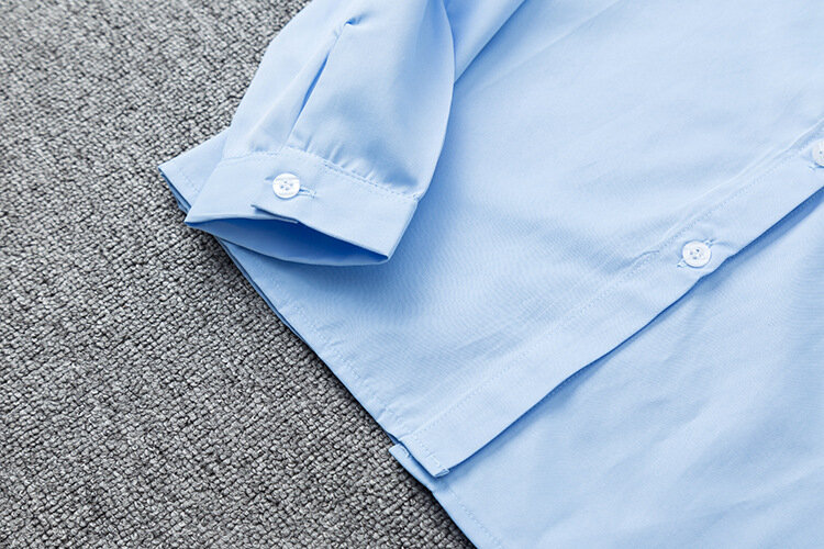 2023 New Women School Uniform Work Uniform Blue Cotton Long Sleeved T-shirt Large-Size XS-5XL