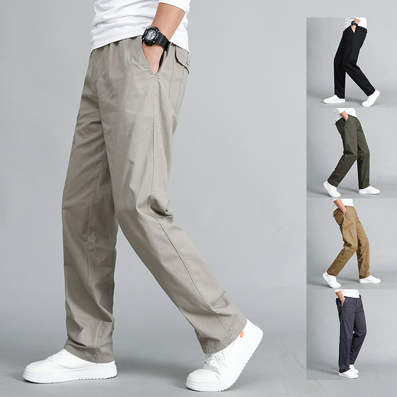 Pantalones de algodón con múltiples bolsillos para hombre, ropa de trabajo versátil, holgada, negocios, nueve minutos, novedad de verano