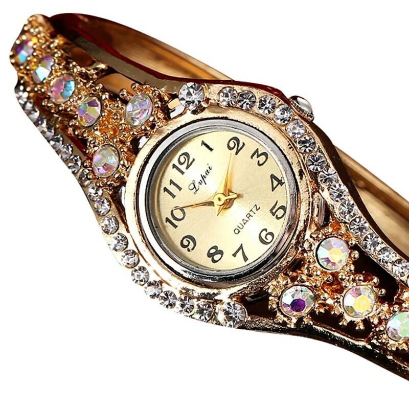Relojes de lujo para mujer, pulsera de aleación de acero, con incrustaciones de diamantes de colores, de cuarzo, a la moda, novedad