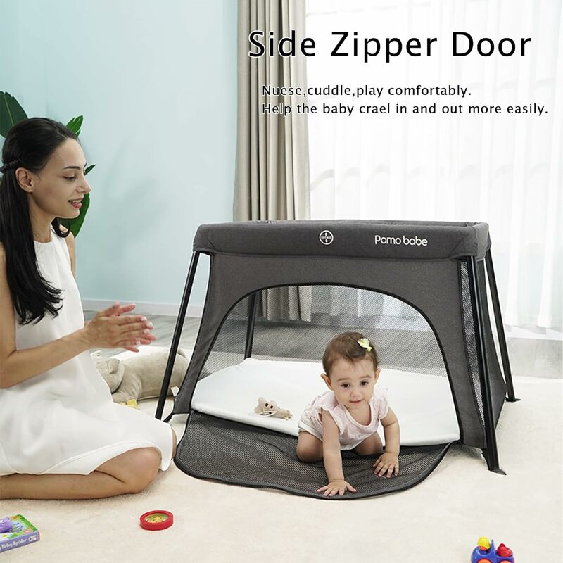 Lightweight Travel Crib, Portable and Easy to Carry Baby Playard, Travel Playard for Baby with Soft Mattress Pad(Black)