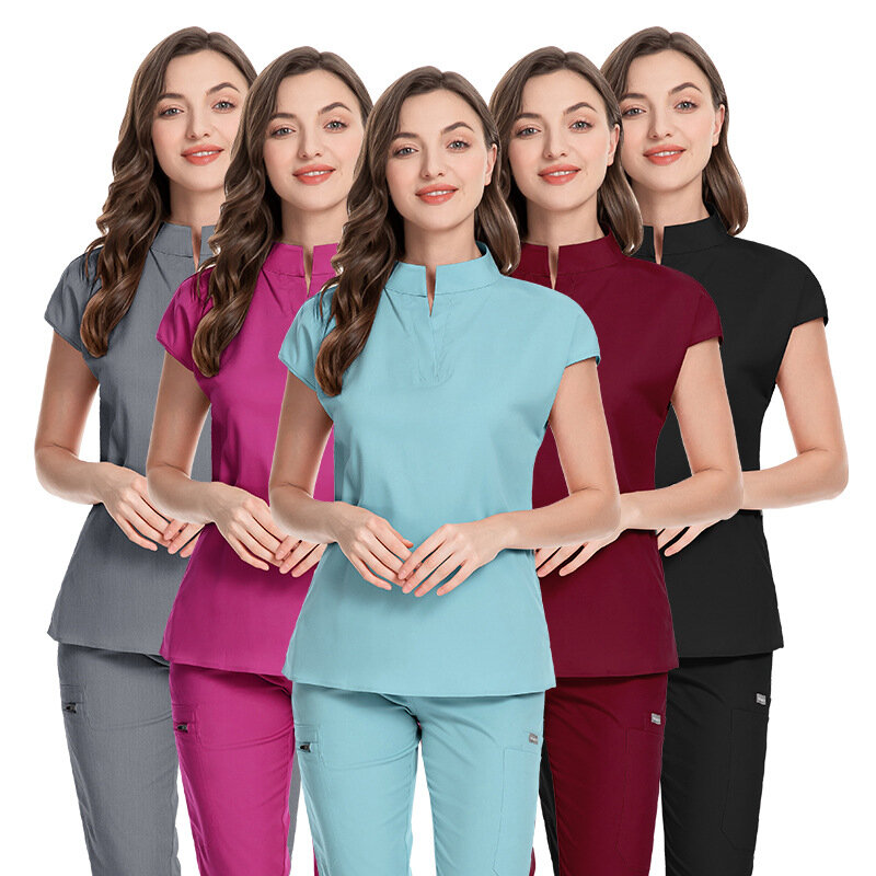 Uniforme médico para mulheres, conjuntos de esfrega, tops e calças, batas cirúrgicas, acessórios para enfermeiros, pet shop, médico, beleza, spa, salão, roupas de trabalho