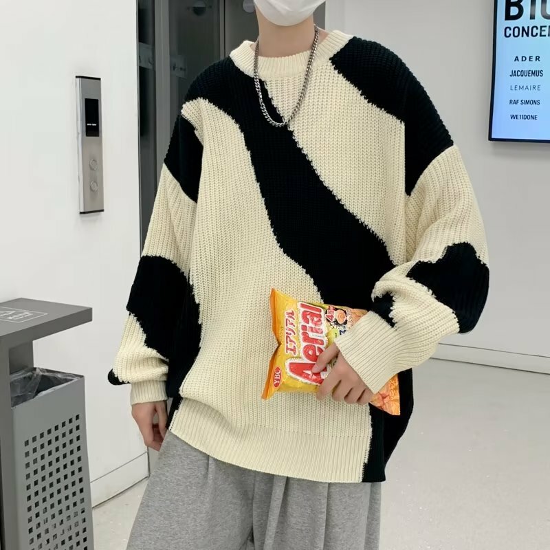Sweaters Men New Spliced Korean Style Chic Loose Long Sleeves All-match Thicker Casual Males Knitwear High Street Winter Daily