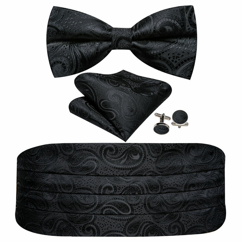 Formelle schwarze Seide Kummer bund für Männer klassische Paisley Jacquard Fliege Set neue Smoking Anzug Zubehör Hochzeits feier Barry. wang