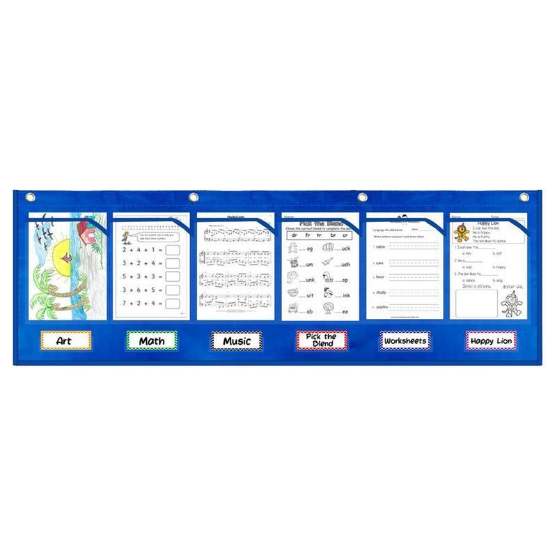 Multipurpose Hanging Pocket Chart, Wall File Organizer, Classroom Organizador para Papéis Cartões, Homework e Revistas, 6 Pocket