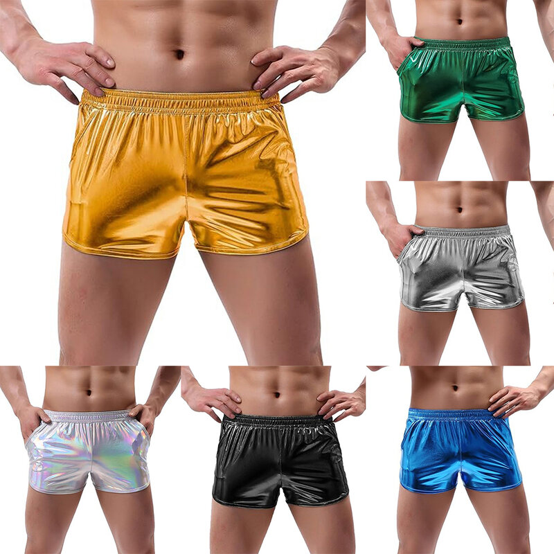 Shorts shinny masculino para férias, cuecas monocromáticas, elástico na cintura, elástico casual, shorts confortáveis masculinos, ao ar livre