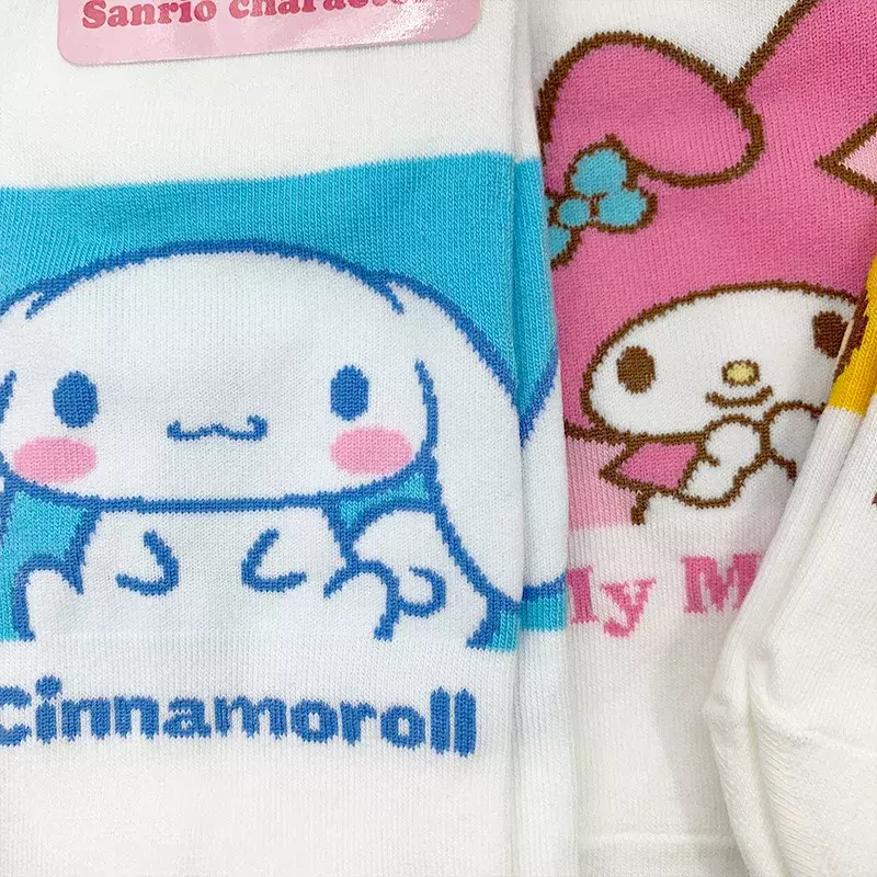 Calcetines cortos Kawaii Sanrio Hello Kitty Kuromi Mymelody Cinnamoroll Pom Purin badbadtz-maru Gudetama para niñas, regalo de Navidad
