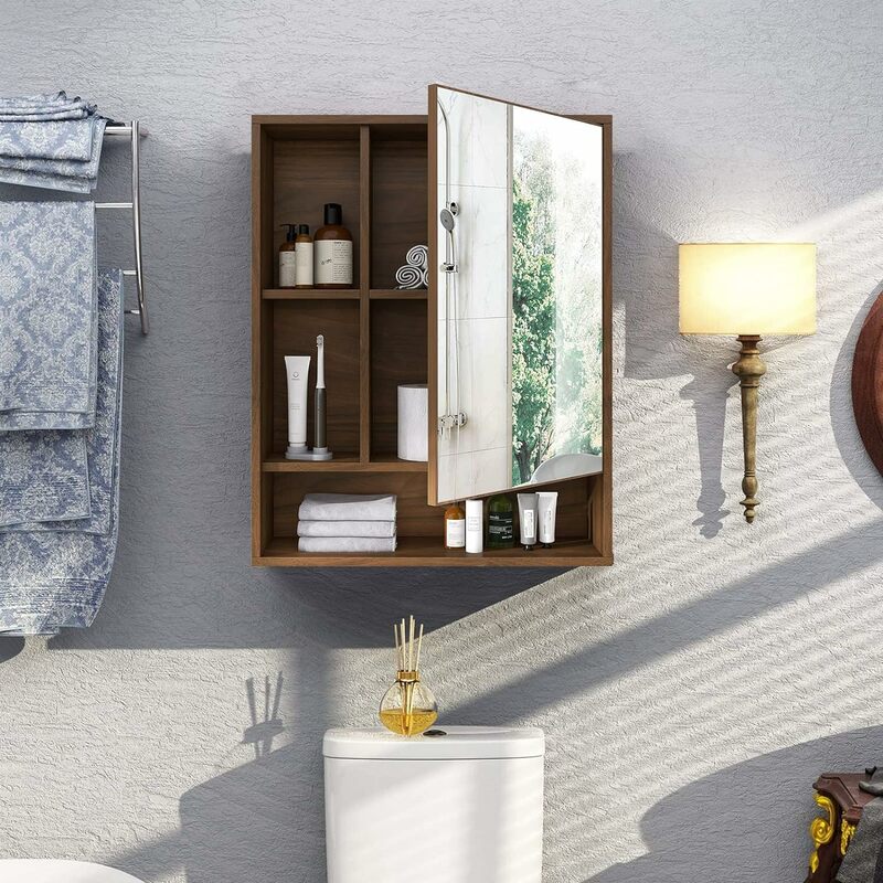 ChooChoo Bathroom Wall Mirror Cabinet, Medicine Cabinet with Single Door and Adjustable Shelf, Over The Toilet Space Saver Stora