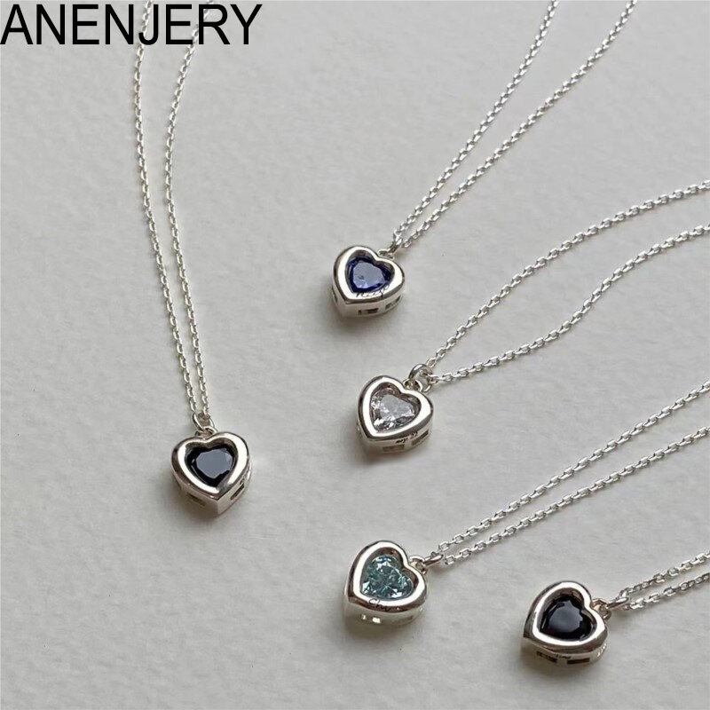 ANENEJERY – collier avec pendentif en forme de cœur en Zircon pour femme, chaîne de clavicule Simple et à la mode, accessoires de bijouterie