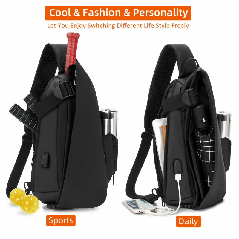 KINGSLONG  Men Sport Chest Bag Shoulder Bag IPad Bag High Capacity Multifunctional Cool Casual Crossbody Bag with USB Port