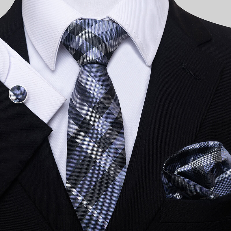 Wholesale Mix Colors Silk Tie Set For Men Necktie Pocket Squares Cufflink Solid Black Cravat Suit Accessories Solid Fit Wedding