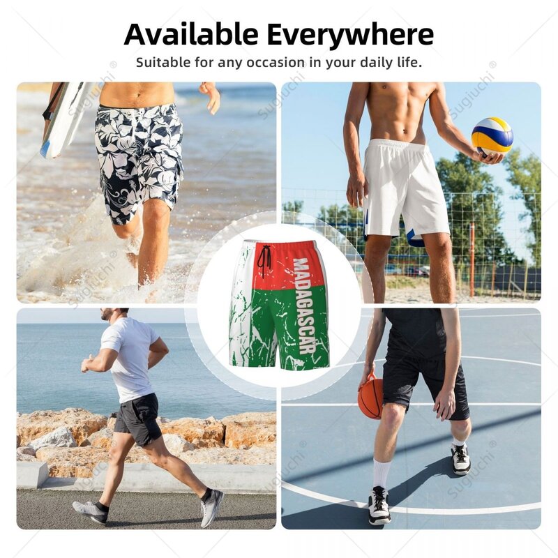 Pantalones cortos de playa con bandera de Madagascar para hombre, traje de baño para surf, fútbol, ciclismo, correr, poliéster