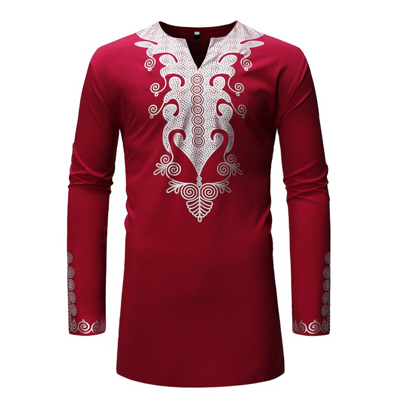 Men's Printed Shirt with Standing Collar Arabia Pullover Turkish and Chief Indian Shirt Spring and Summer Style