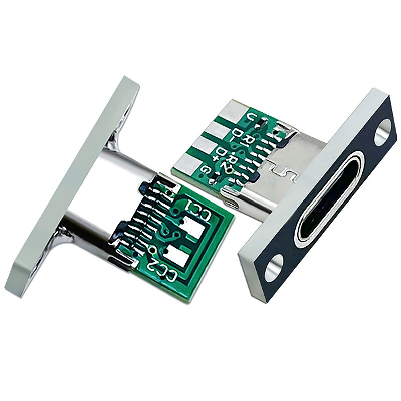 Conector fêmea Tipo-C Jack, Porta de carregamento, USB 3.1, Soquete com placa de fixação, 1pc