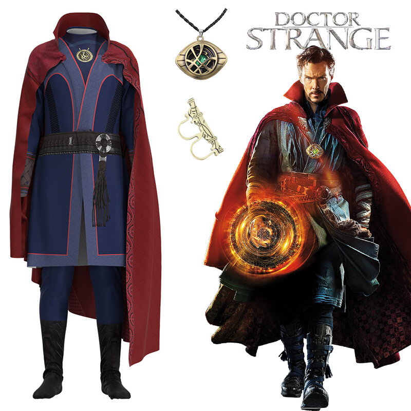 Doctor Strange Kostum Cosplay Kalung Cincin Steve Jubah Merah Jubah Halloween Karnaval Jas untuk Anak-anak dan Kostum Pesta Dewasa