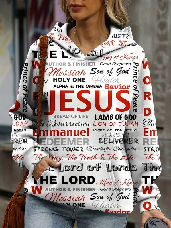 Sudadera con capucha de Jesús cristiano para mujer, sudadera con estampado de letras, abrigos Harajuku, jerséis de gimnasio, ropa de mujer