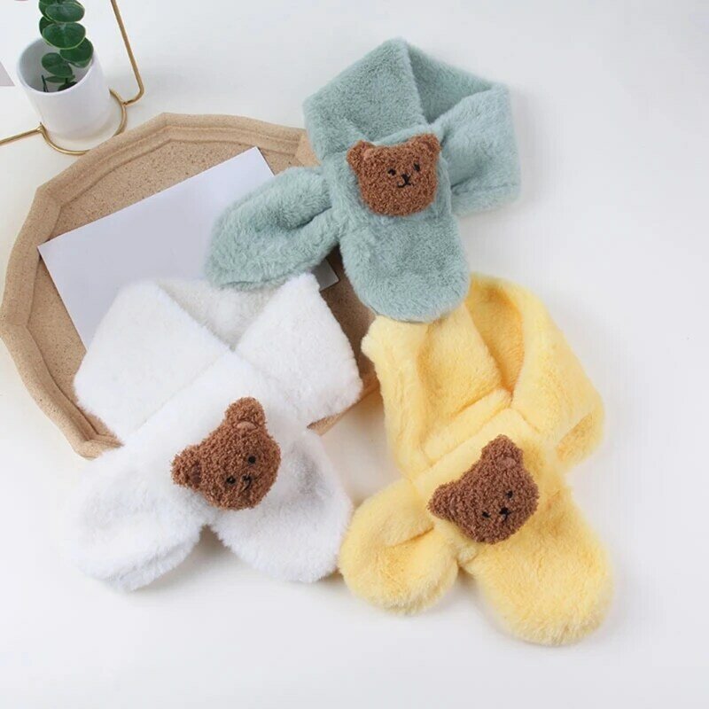 두꺼운 아기 스카프 만화 곰 목 스카프 겨울 패션을위한 사랑스러운 패턴과 단색 어린이 긴 머플러