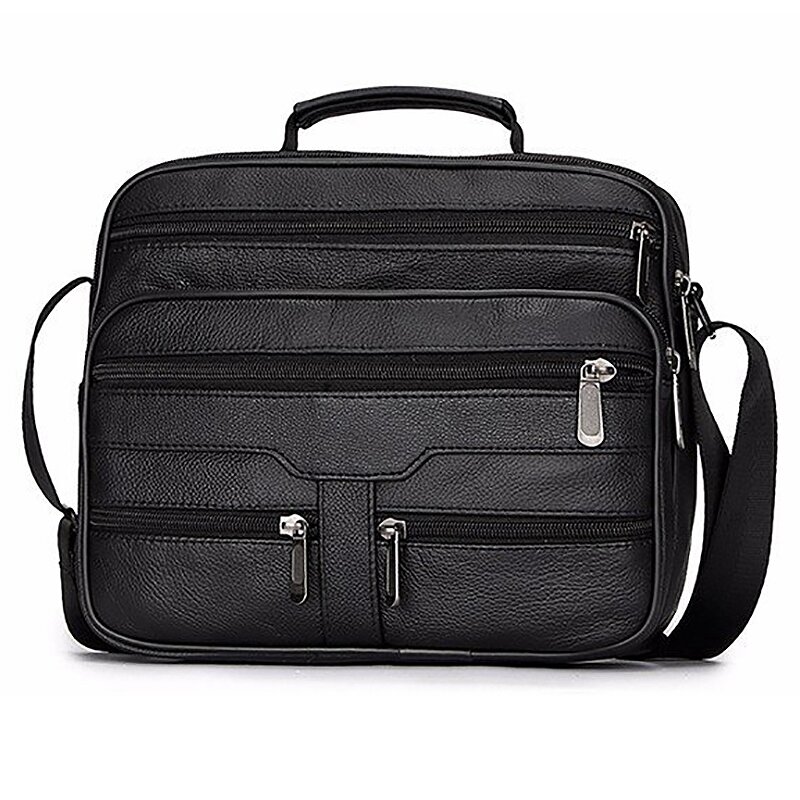 Men Genuine Leather Bags Messenger Bag Men Shoulder Bag Crossbody Bags Black Retro Multifunction Handbags