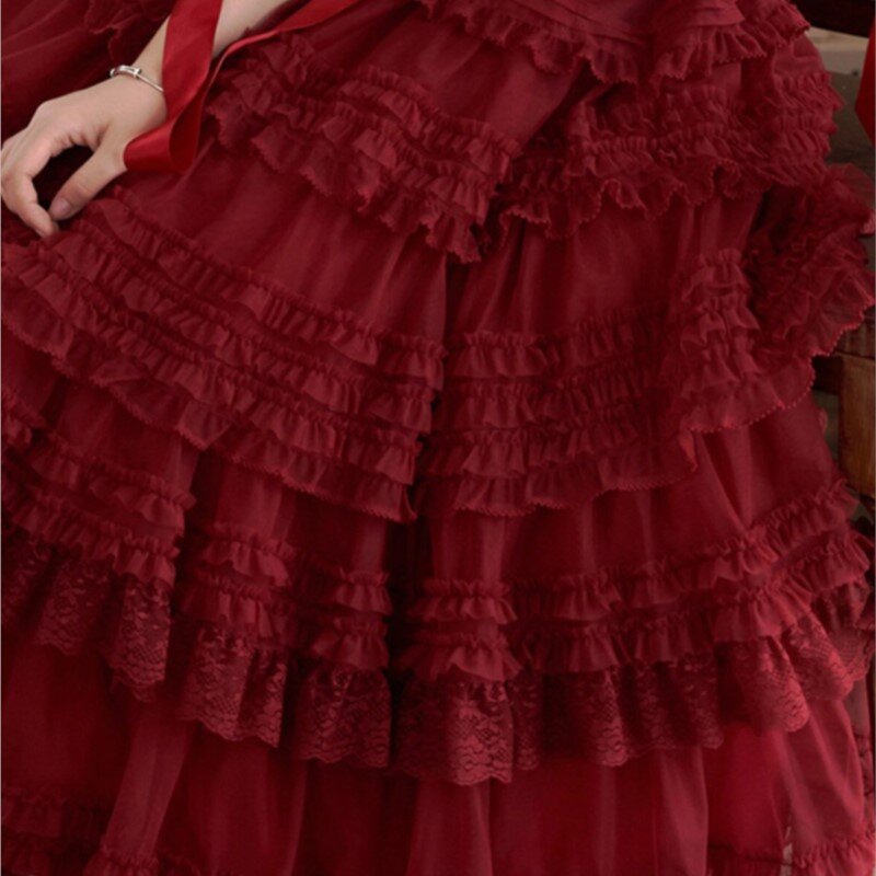 Neuer langer Kleid Look im Stil Französisch Temperament rot geschwollenen Hosenträger