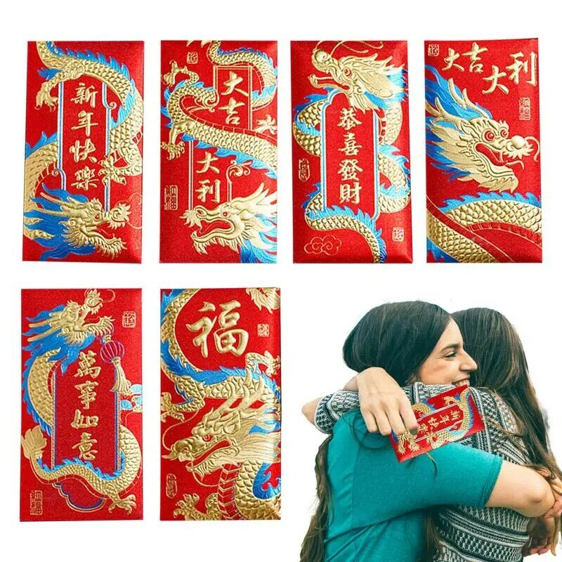 Envelope vermelho da sorte do ano novo chinês, símbolo do ano dragão, bolso de dinheiro, suprimentos, 2024