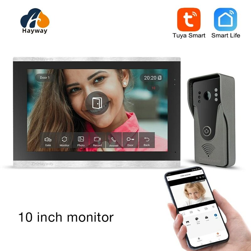 10-дюймовый HD видеодомофон для виллы 1080P, дверной звонок для дома, приложение TUYA, беспроводной домофон, разблокировка вызова и т. д.