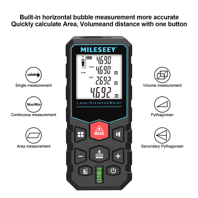 MILESEEY X5 شريط ليزر قياس 40 متر ليزر مسافة متر عالية الدقة الروليت متعددة وظائف القياس مسطرة إلكترونية