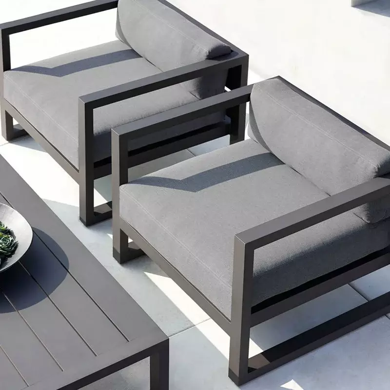 Muebles de exterior personalizados para patio, balcón nórdico, aleación de aluminio, tarjetero simple moderno, estilo loft, sofá industrial
