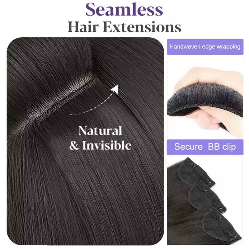 وصلات شعر اصطناعية مموجة للنساء ، قطعة شعر سوداء ، شعر طبيعي ، 3 طقم