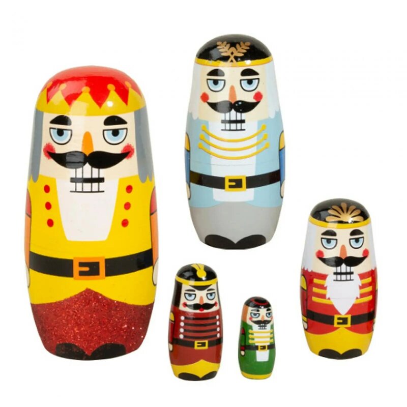 Muñecas Matryoshka de madera Cascanueces, figuras hechas a mano, coleccionables, regalos de cumpleaños, estante, muñeca de anidación, juguete, decoración pintada a mano, 5 unidades
