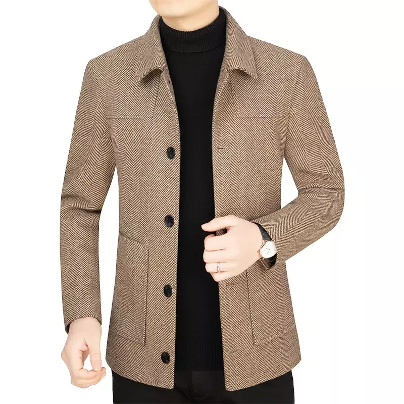Męska kurtka zimowa kaszmirowa zagęszczona ciepła męska kurtka biznesowa na co dzień w jednolitym kolorze kilka kieszeni ciepła męska kurtka męska Parka