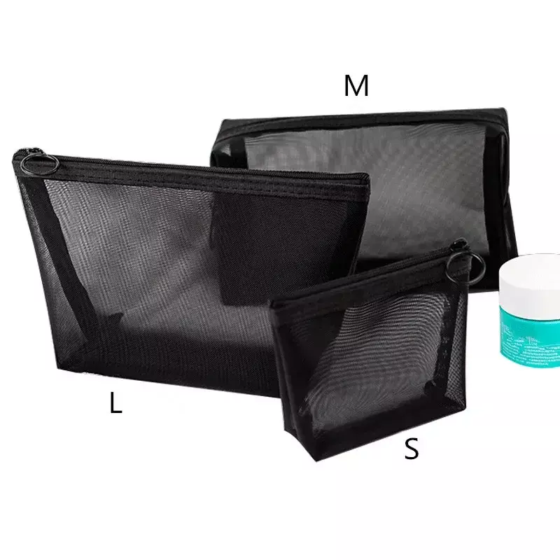 Kit preto de higiene feminina, sacos cosméticos de viagem, organizador de maquiagem transparente, bolsa de lavagem pequena e grande bolsa de maquiagem 1pc