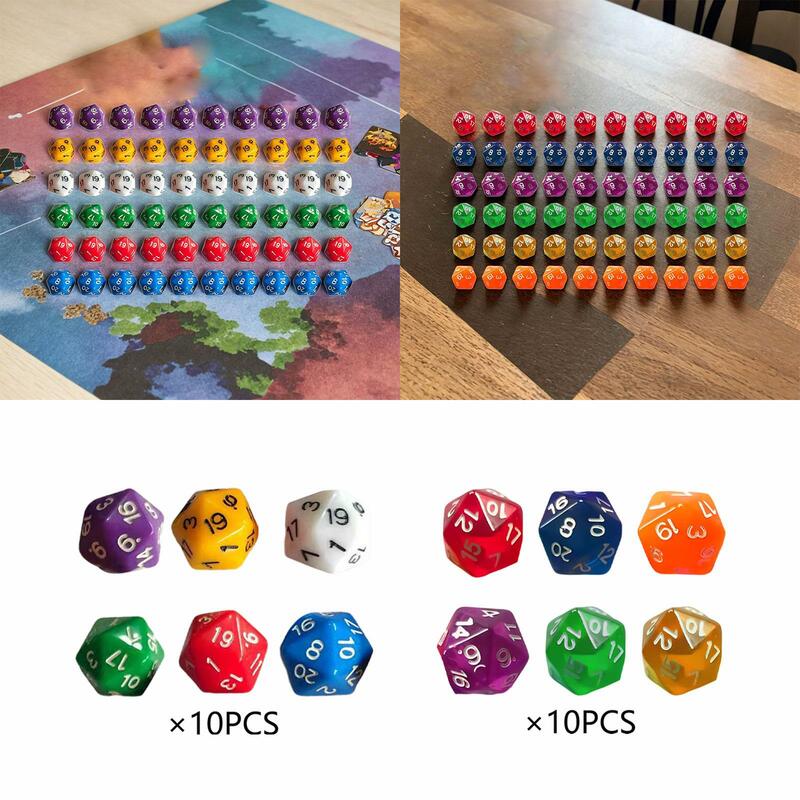 60x D20 многогранные кости, разноцветный ассортимент для ролевых игр, искусственные многогранные кубики для настольных игр, карточная игра