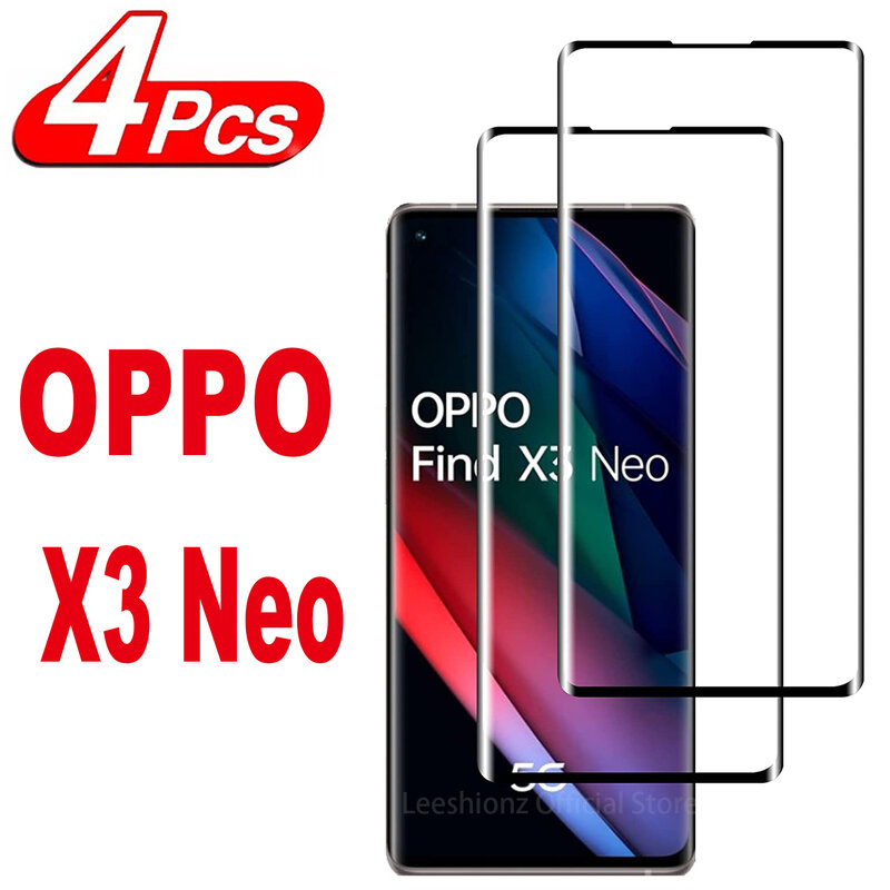 Oppo find x3 neo、1または4個用の3D強化ガラススクリーンプロテクター