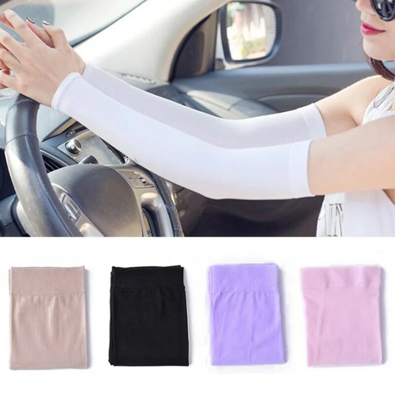 1 Pair Solid Women Arm Sleeves Summer Sun UV Protection Outdoor Driving Arm Cover High Quality Acc Spandex Breathable Arm-Cover