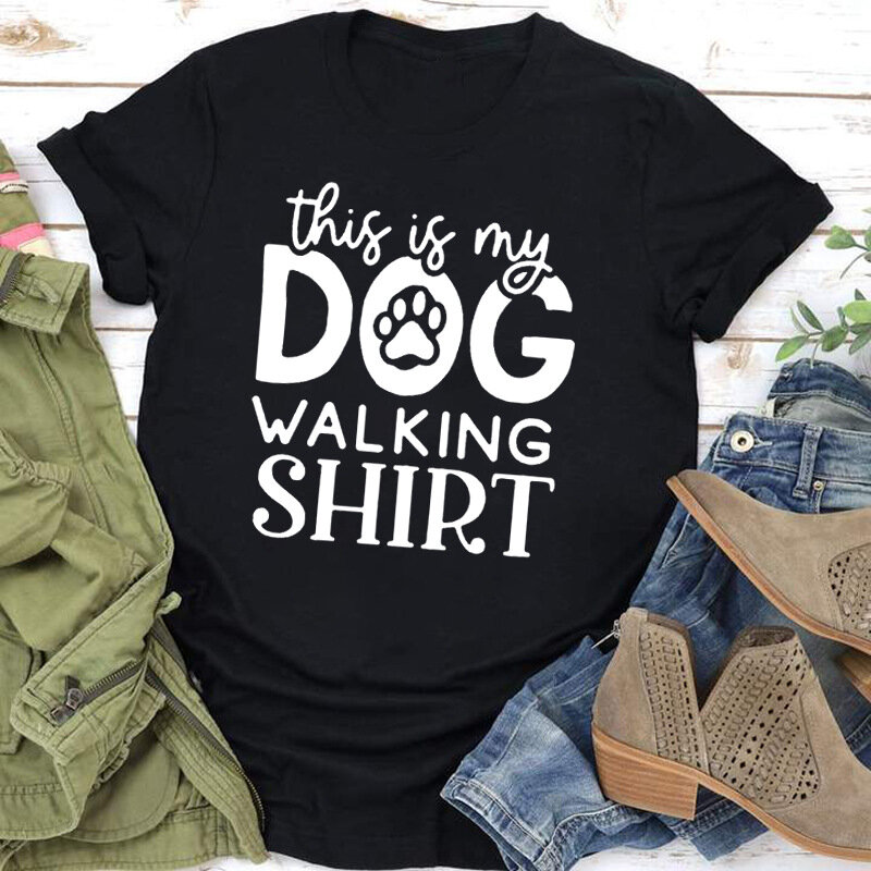 Camiseta con estampado de "This Is My Dog Walking" para Mujer, ropa holgada de manga corta con cuello redondo, Tops para Mujer