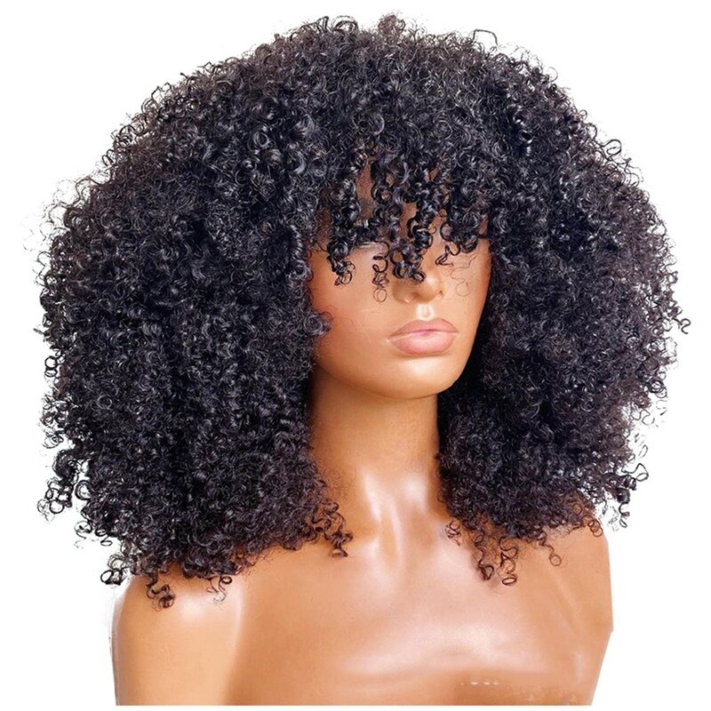 Peruca de cabelo afro para mulheres, sem cola, renda invisível, peruca curta encaracolada, durável, fácil instalação