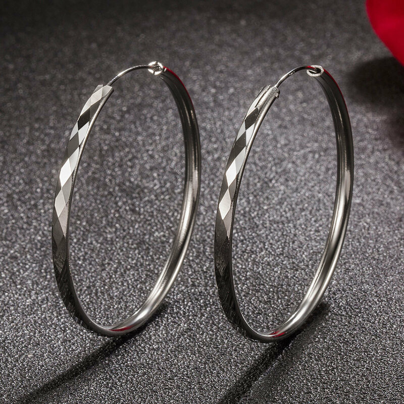925 Sterling Silver Round Diamond 3/4/5/6CM Hoop Earrings For Women Party Luxury Jewelry Accessories 2024 Trend Jewellery