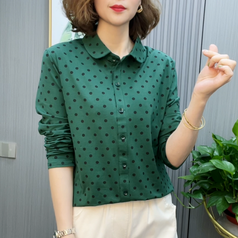 Elegant Lapel Button Printed Polka Dot Shirts Women's Clothing 2024 Spring Summer New Loose All-match Tops Office Lady Blouses