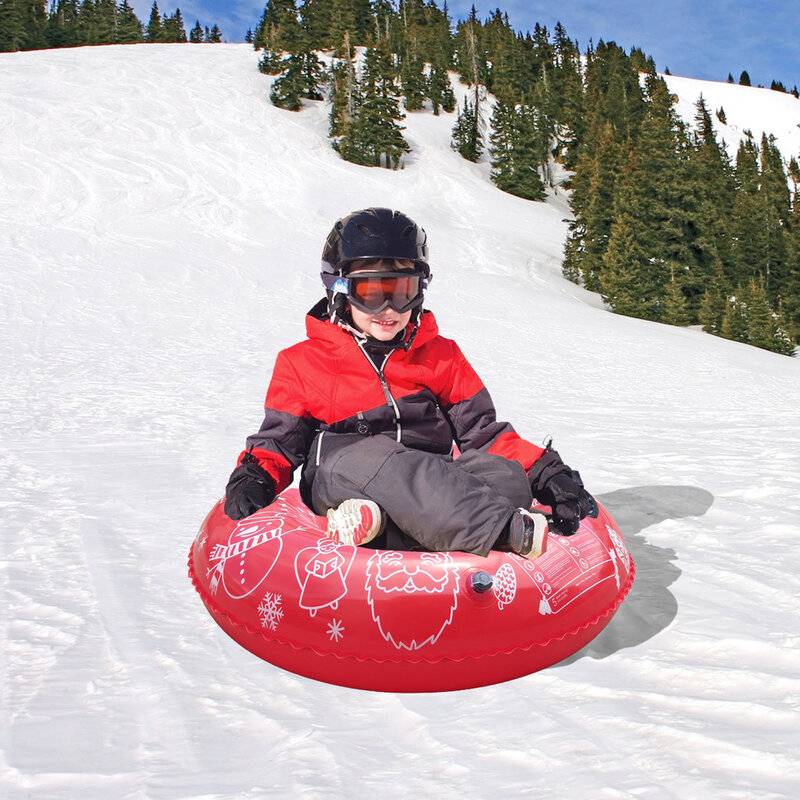Tubo de nieve inflable para esquí, anillo de tubo de trineo de PVC, tubo de nieve grueso plegable, resistente al frío, tubo de nieve de invierno con mango