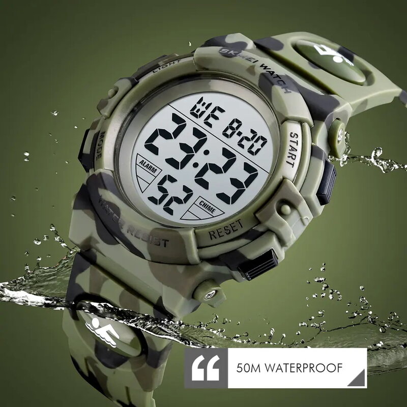 Nowy projekt dla dzieci na zewnątrz sportowy wodoodporny zegarek dla chłopców kamuflaż świecące zegarki cyfrowe