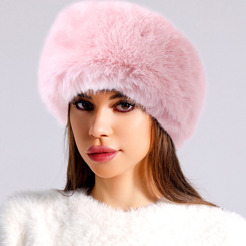 2023 New Winter Headbands Hat for Women Faux Fox Fur Hat Female Outdoor Thick Furry Warm Beanies Hat Cold-proof Snow Ski Cap