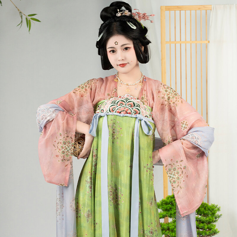 الأصلي ترميم تانغ سلالة النمط الصيني Hanfu الصدر طول تنورة شبه منحرف تنورة الصيف مجموعة خمر الأميرة التطريز