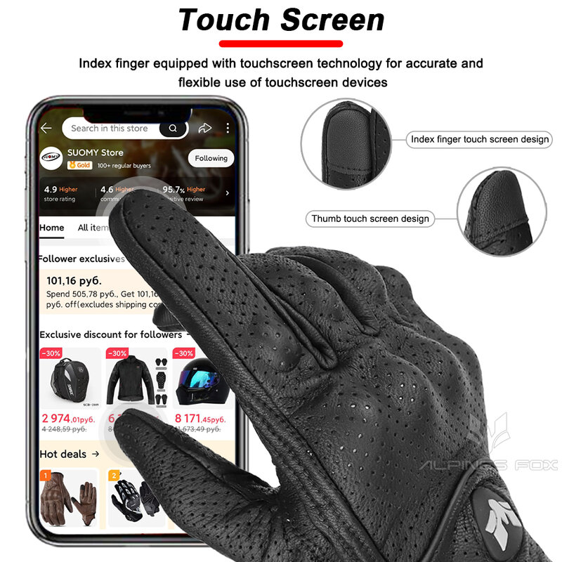 Винтажные кожаные мотоциклетные перчатки для мужчин, черные износостойкие перчатки для сенсорных экранов, Нескользящие мотоциклетные перчатки в стиле ретро, Новинка лета 2023