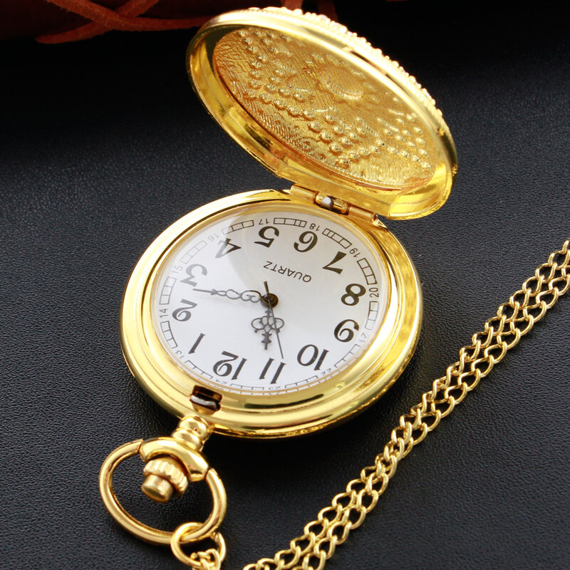 جديد الذهب الفاخرة روبي ساعة الجيب قلادة الرقمية قلادة سلسلة ساعة موضة النحت المرأة الرجال هدية
