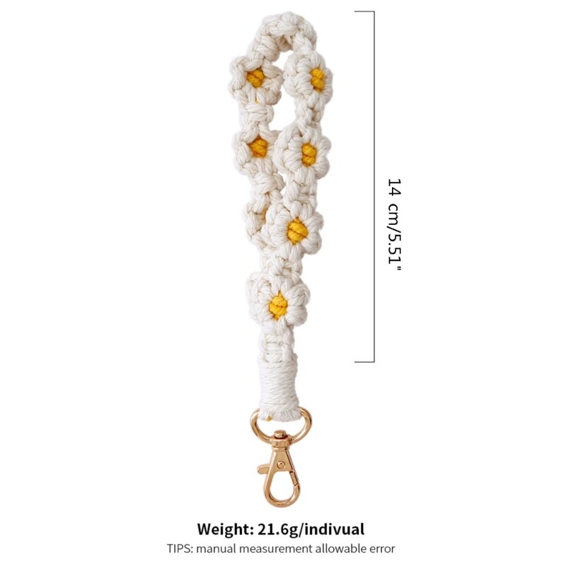 Handmade Bohemia Flower Keychain, Pulseira Vintage, Crochet Keyring, Cute Flower Keychain Acessórios, Handwoven Gift, A2ES
