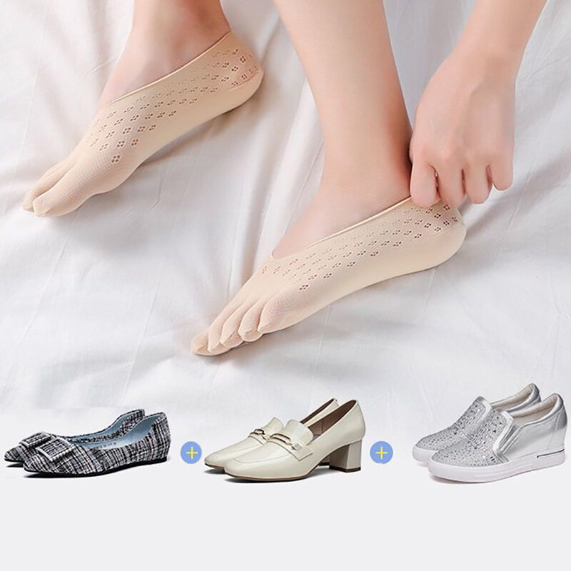 Летние ультратонкие носки USHINE с пятью пальцами, забавные невидимые носки с силиконовым нескользящим дышащим антифрикционным покрытием для девочек и женщин