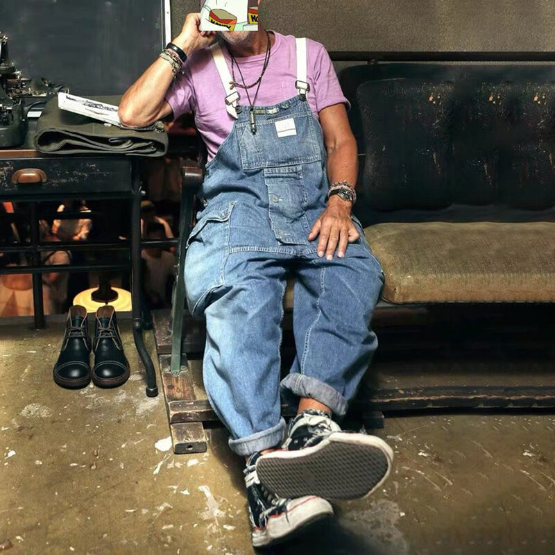 Мужской рабочий дизайнерский кардиган на молнии в стиле американской уличной Ретро Ami цвета хаки джинсовый Свободный комбинезон на бретелях