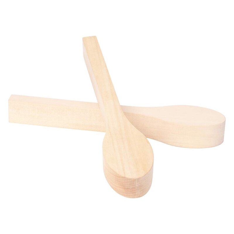 Cuchara de tallado de madera para niños, Kit de blanqueamiento artesanal de madera de haya sin terminar para principiantes, longitud Total de aproximadamente 16,1 Cm, 2 paquetes
